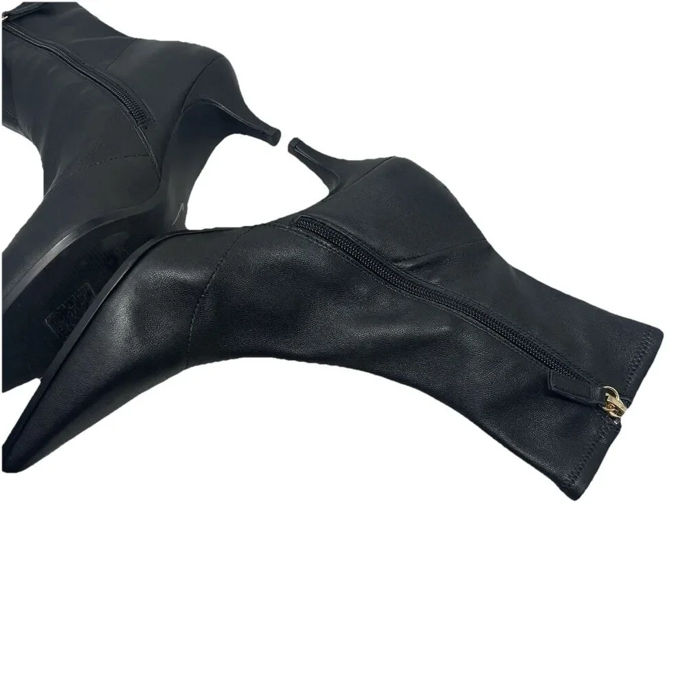 J‎ Crew Black Leather Stevie Kitten Heel Pointed Toe Ankle Boots Luxury 7.5